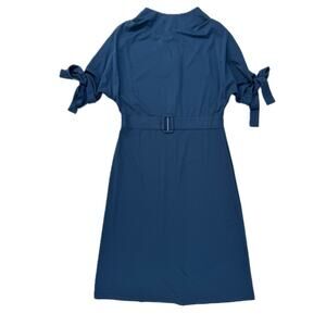 Elegant Blue High Neck Belted Sheath Half Sleeve Sheath Dress
